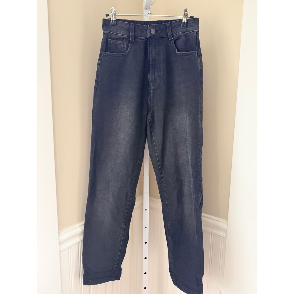 Zara High Rise Mom Jeans Washed Black Denim Tapered Leg Size 4 EUR 36